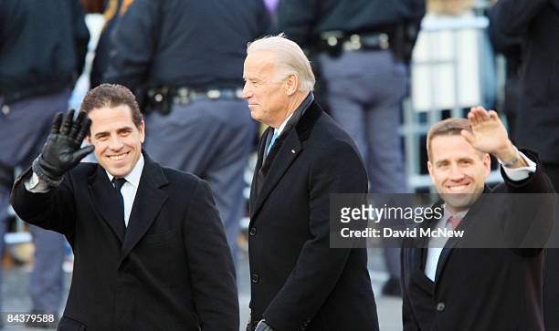 Vice-President Joe Biden and sons Hunter Biden and Beau Biden walk in the Inaugural Parade January 20, 2009 in Washington, DC. Barack Obama was sworn...
