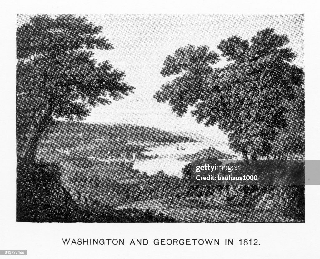 Early Illustration of The U.S. Capital, Washington, D.C., United States, Antique American Illustration, 1900