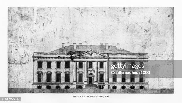 frühe zeichnung von das weiße haus, washington, d.c., vereinigte staaten, antiken amerikanischen foto, 1900 - white house stock-grafiken, -clipart, -cartoons und -symbole