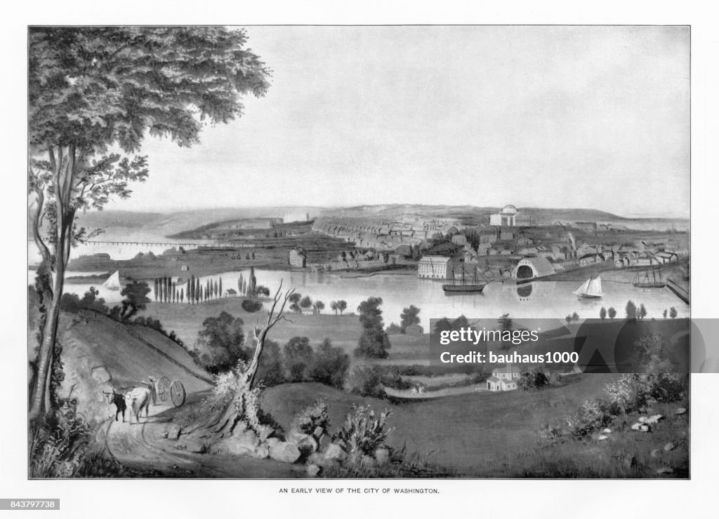 Early Illustration of The U.S. Capital, Washington, D.C., United States, Antique American Illustration, 1900