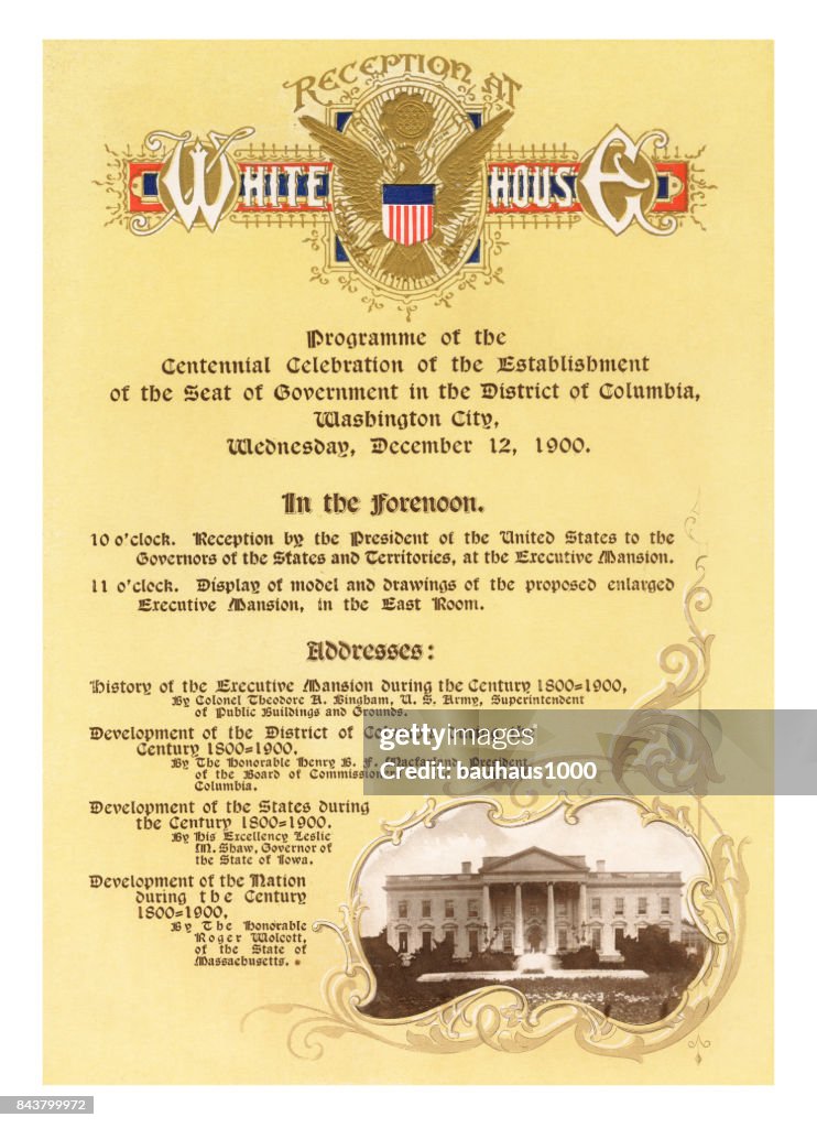 Invitation to the Washington, D.C., Centennial Celebration, United States, Antique American Illustration, 1900