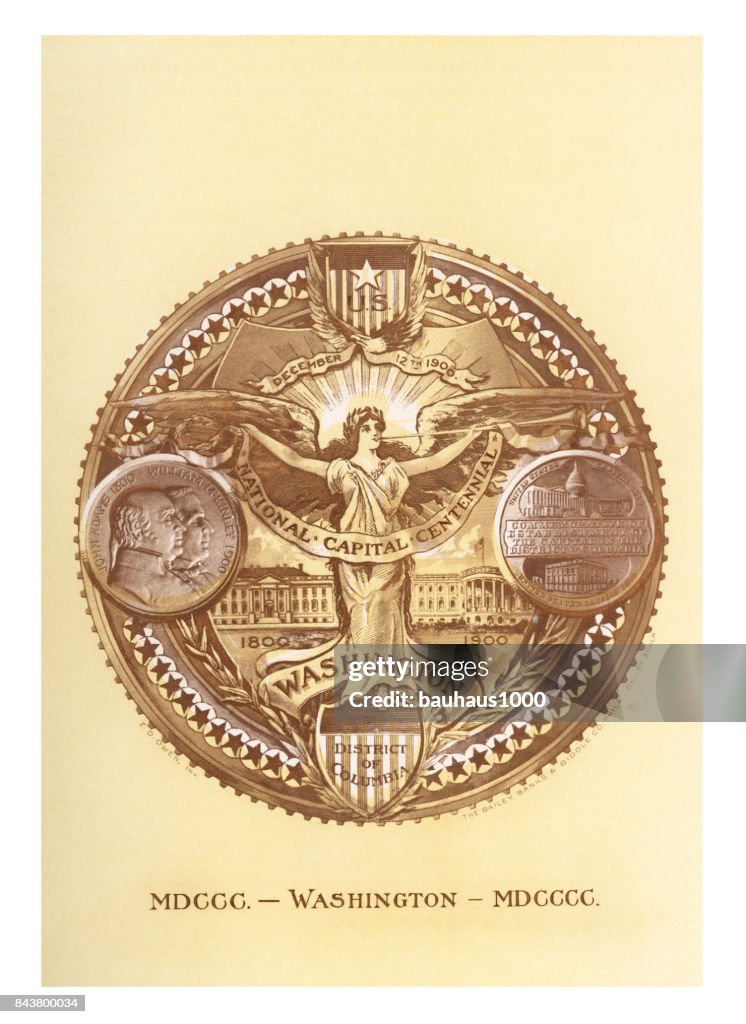 Invitation to the Washington, D.C., Centennial Celebration, United States, Antique American Illustration, 1900