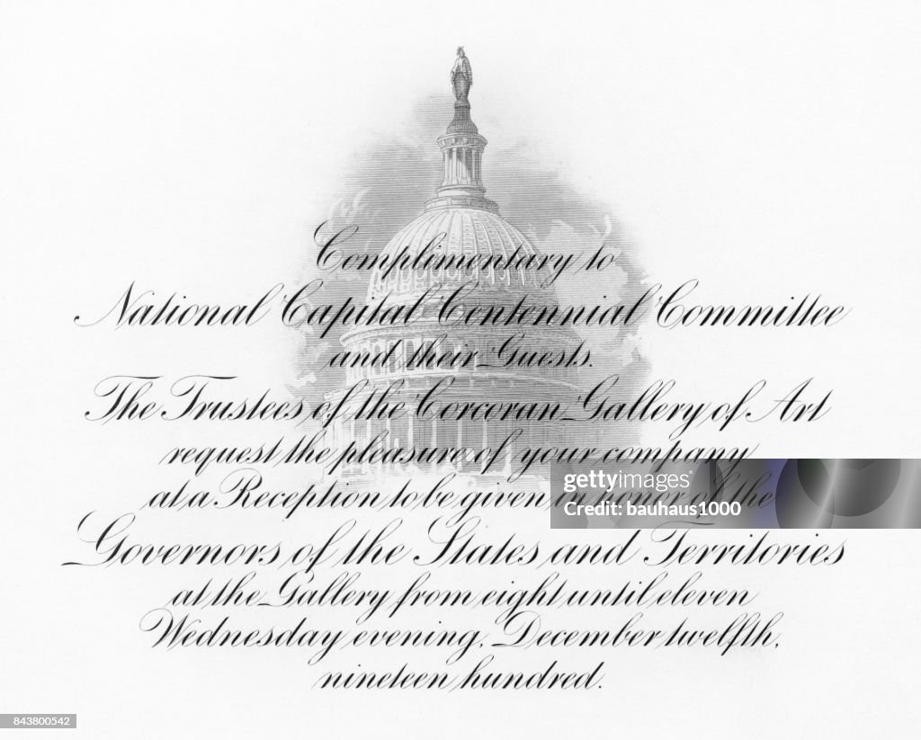 Invitation to the Washington, D.C., Centennial Celebration, United States, Antique American Illustration, 1900