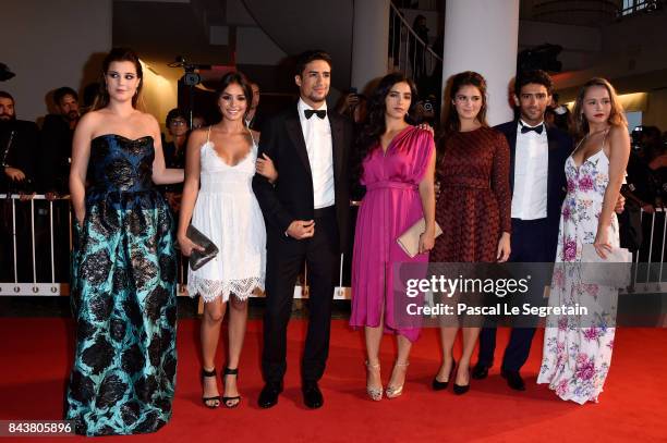 Lou Luttiau, Shain Boumedine, Hafsia Herzi, Alexia Chardard, Ophelie Bau, Salim Kechiouche and Mel Einda El Asfour walk the red carpet ahead of the...