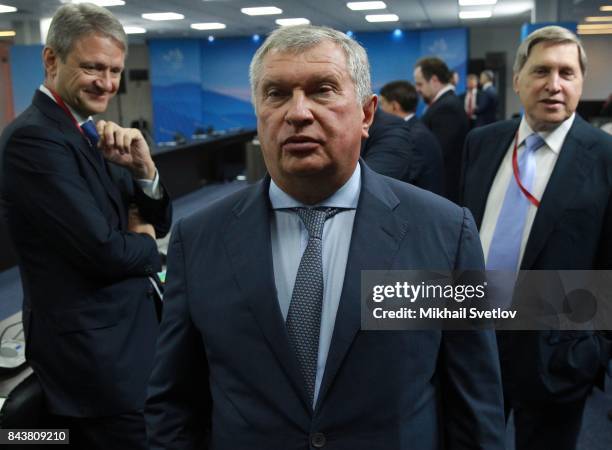 Russian billionaire and businessman, Rosneft's President Igor Sechin attends the plenary meeting of the Eastern Economic Forum September 7, 2017 in...