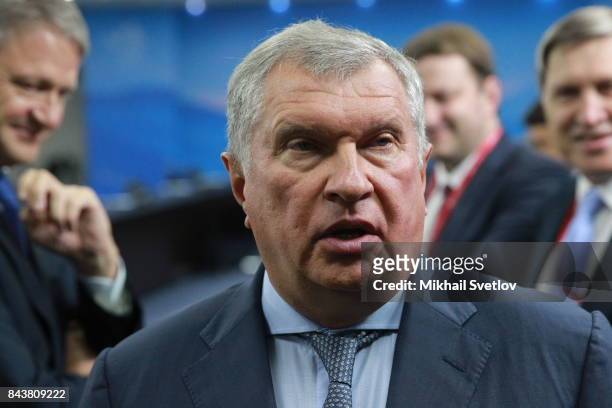 Russian billionaire and businessman, Rosneft's President Igor Sechin attends the plenary meeting of the Eastern Economic Forum September 7, 2017 in...