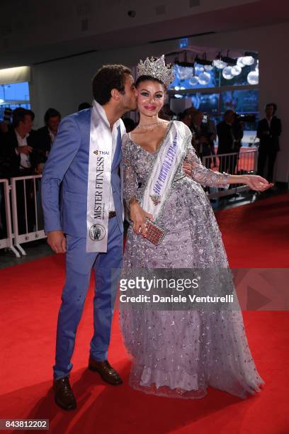 Consuela Di Monaco and a guest walk the red carpet ahead of the 'Mektoub, My Love: Canto Uno' screening during the 74th Venice Film Festival at Sala...