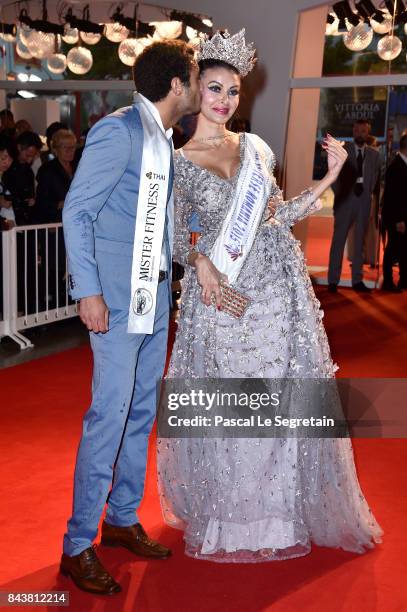 Consuela Di Monaco and a guest walk the red carpet ahead of the 'Mektoub, My Love: Canto Uno' screening during the 74th Venice Film Festival at Sala...