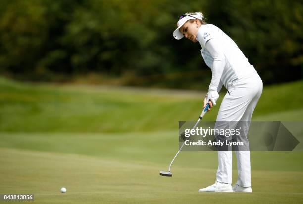 Lexi Thompson putts on the 7th hole during the first round of the Indy Women In Tech Championship-Presented By Guggenheim at the Brickyard Crossing...