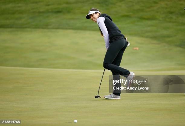 Sandra Gal of Germany reacts after missing her birdie putt on the 8th hole during the first round of the Indy Women In Tech Championship-Presented By...