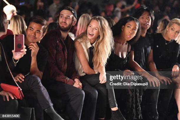 Hopper Penn, Dylan Penn, Tinashe, Stephen Gan and Yolanda Hadid attend Desigual fashion show during New York Fashion Week: The Shows at Gallery 1,...