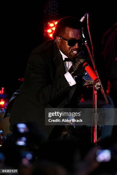 Rapper Kanye West performs during MTV & ServiceNation: Live From The Youth Inaugural Ball at the Hilton Washington on January 20, 2009 in Washington,...