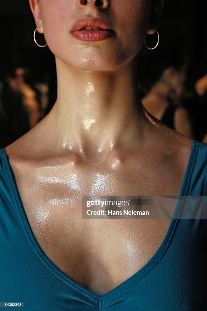Neckline of a hard working dancer