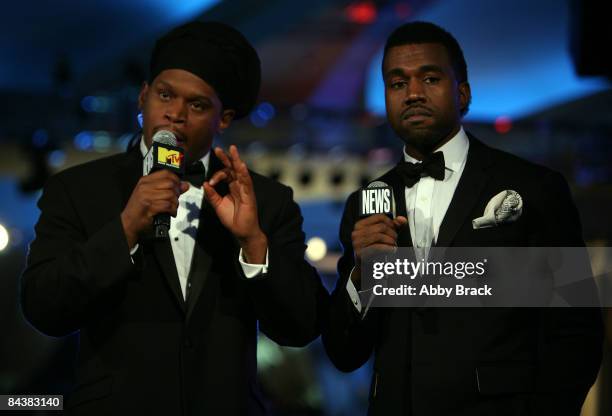 Sway interviews rapper Kanye West from the MTV & ServiceNation: Live From The Youth Inaugural Ball at the Hilton Washington on January 20, 2009 in...