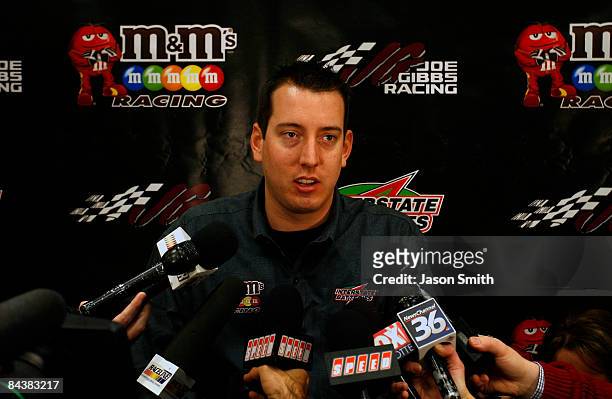 Kyle Busch, driver of the M&M's Toyota, speaks with the media during the NASCAR Sprint Media Tour hosted by Lowe's Motor Speedway on January 20, 2009...