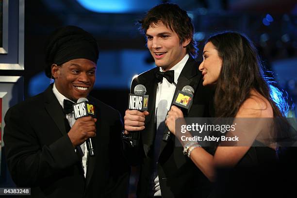 Ashton Kutcher and wife Demi Moore talk with VJ Sway at the MTV & ServiceNation: Live From The Youth Inaugural Ball at the Hilton Washington on...