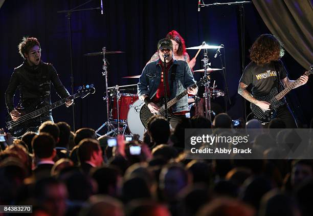 The band Fall Out Boy performs during MTV & ServiceNation: Live From The Youth Inaugural Ball at the Hilton Washington on January 20, 2009 in...