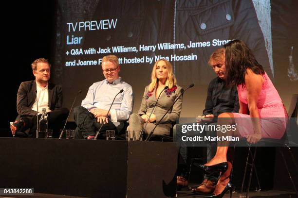 Harry Williams, Jack Williams, Joanne Froggatt, James Strong and Nina Hossain attends the preview of ITV drama 'Liar' at BFI Southbank on September...