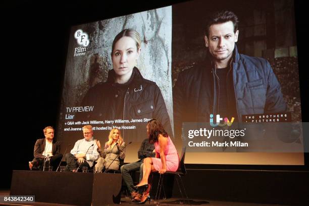 Harry Williams, Jack Williams, Joanne Froggatt, James Strong and Nina Hossain attends the preview of ITV drama 'Liar' at BFI Southbank on September...