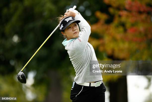 Lydia Ko of New Zealand of New Zealand hits her tee shot on the 9th hole during the first round of the Indy Women In Tech Championship-Presented By...