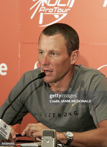 Seven-time Tour de France winner Lance Armstrong of the US speaks during a press conference after stage two of the Tour Down Under in Adelaide on...