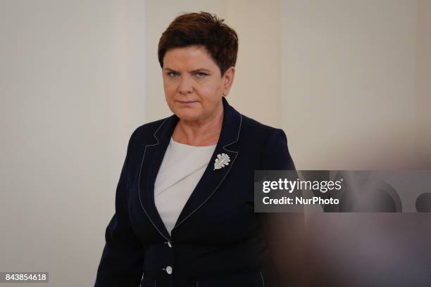 Polish PM Beata Szydlo is seen ahead of her meeting with NATO Secretary General Jens Stoltenberg at the Chancellery on 25 August, 2017.