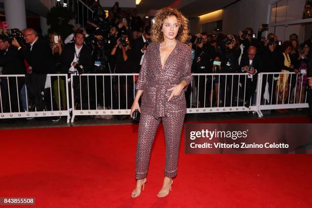 Valeria Golino walks the red carpet ahead of the 'Emma ' screening during the 74th Venice Film Festival at Sala Grande on September 7, 2017 in...