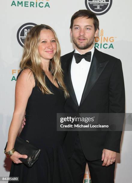 Actor Tobey Maguire and wife Jennifer Meyer attend the RIAA and Feeding America's Inauguration Charity Ball at Ibiza on January 20, 2009 in...