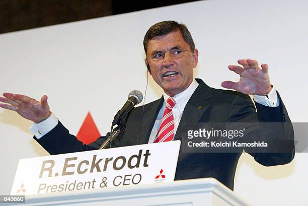 Rolf Eckrodt addresses a news conference after Mitsubishi Motors Corp. Shareholders approved his appointment as chief executive and president June...