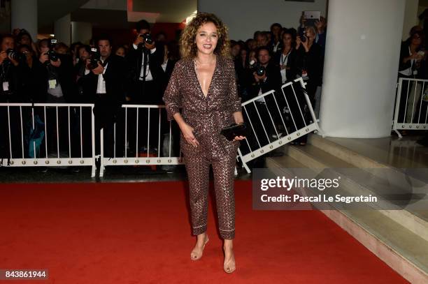 Valeria Golino walks the red carpet ahead of the 'Emma ' screening during the 74th Venice Film Festival at Sala Grande on September 7, 2017 in...