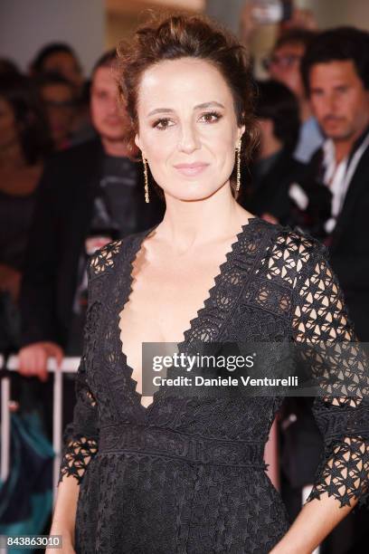 Valentina Carnelutti walks the red carpet ahead of the 'Emma ' screening during the 74th Venice Film Festival at Sala Grande on September 7, 2017 in...