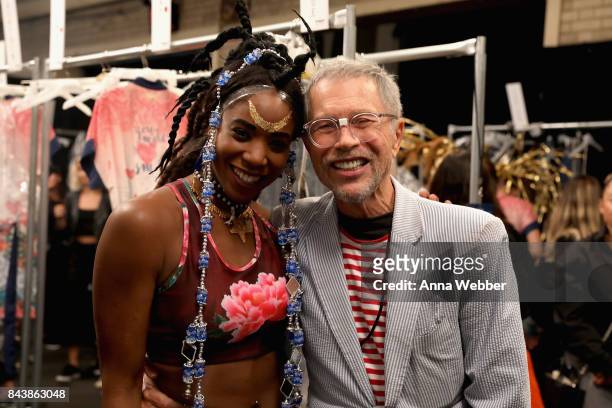 Designer Jean-Paul Goude poses with a model backstage for Desigual fashion show during New York Fashion Week: The Shows at Gallery 1, Skylight...