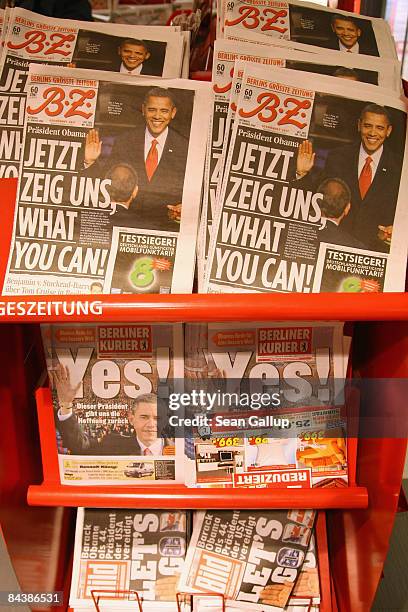 Newly-appointed U.S. President Barack Obama dominates the covers of German newspapers, including one whose headline reads: "Now Show Us, What You...