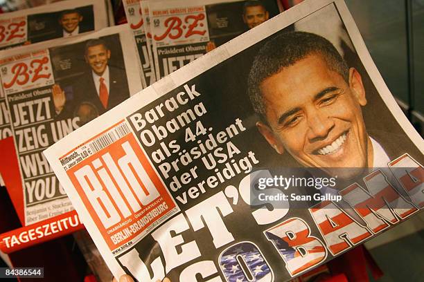 Newly-appointed U.S. President Barack Obama dominates the covers of German newspapers in this photo illustration at a kiosk the day after his...