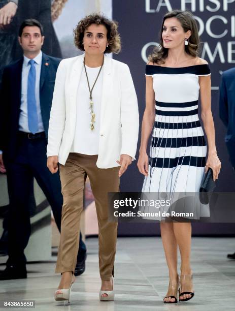 Queen Letizia of Spain and Dolors Monserrat during Oncology Congress 'Esmo 2017' on September 7, 2017 in Madrid, Spain.
