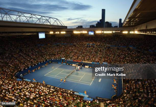 Spectators at Rod Laver arena watch the match between Jelena Dokic of Australia and Anna Chakvetadze of Russia during day three of the 2009...