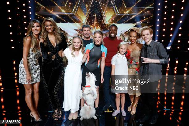 Live Results 4" -- Pictured: Heidi Klum, Tyra Banks, Evie Clair, Simon Cowell, Sara and Hero, Preacher Lawson, Darci Lynne, Mel B, Chase Goehring --