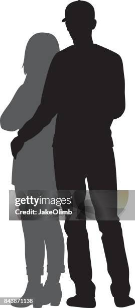 couple hugging silhouette - romantic couple back stock illustrations