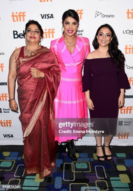 Madhu Chopra, Priyanka Chopra, and Pakhi Tyrewala attend the 'Pahuna: The Little Visitors' premiere during the 2017 Toronto International Film...