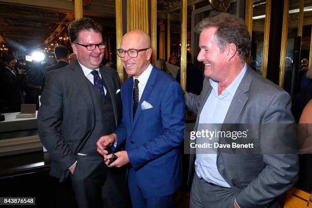 Ewan wenters, Dylan Jones and Piers Morgan attend the launch of new book "David Bowie: A Life" at the Hotel Cafe Royal on September 7, 2017 in...