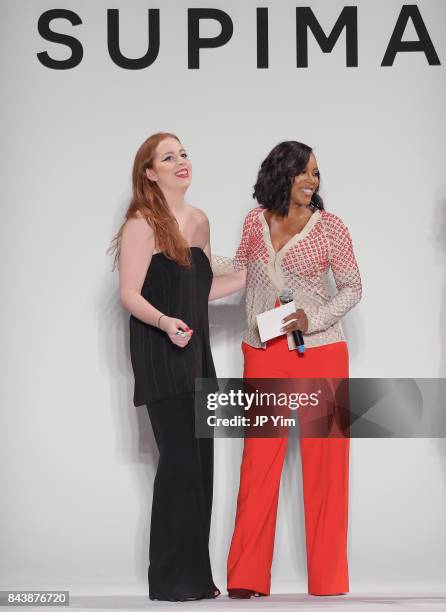 Winner Alyssa Wardrop, FIT and June Ambrose attend Supima Design Competition SS18 runway show during New York Fashion Week at Pier 59 on September 7,...