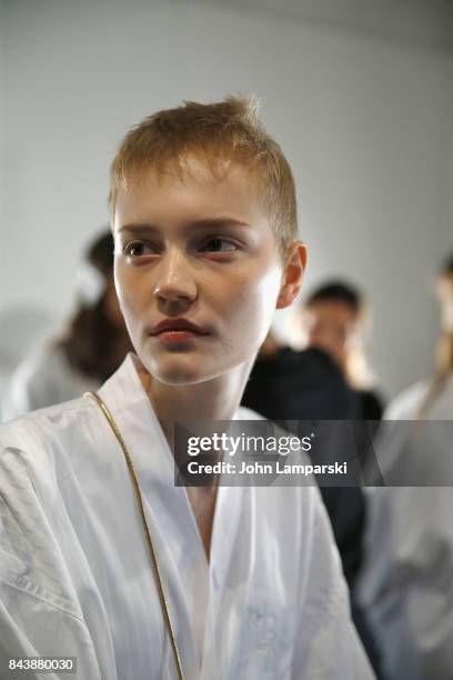 Models prepare backstage during the Noon By Noor September 2017, New York Fashion Week: The Shows at Gallery 3, Skylight Clarkson Sq on September 7,...