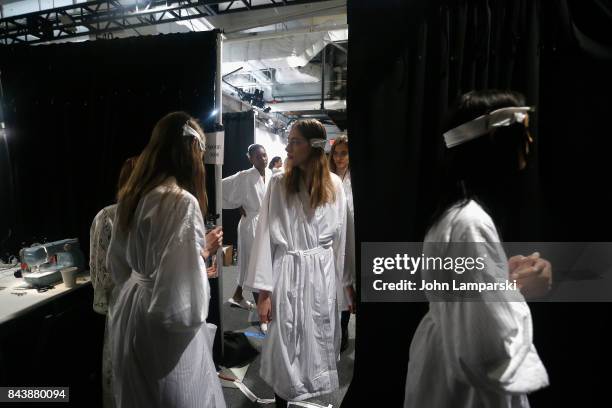 Models prepare backstage during the Noon By Noor September 2017, New York Fashion Week: The Shows at Gallery 3, Skylight Clarkson Sq on September 7,...