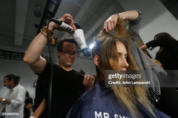 Models prepare backstage during the Noon By Noor September 2017, New York Fashion Week: The Shows at Gallery 3, Skylight Clarkson Sq on September 7,...