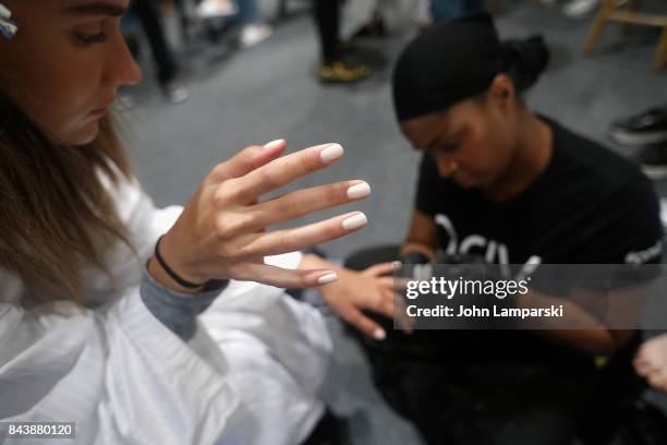 Models prepare backstage during the Noon By Noor September 2017, New York Fashion Week: The Shows at Gallery 3, Skylight Clarkson Sq on September 7,...