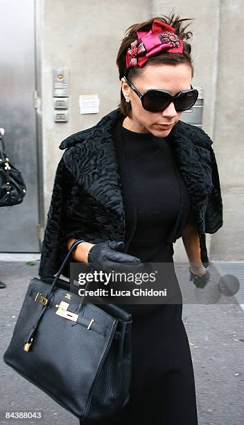 Victoria Beckham leaves the Gibo showroom on January 21, 2009 in Milan, Italy