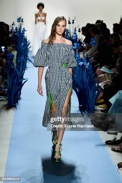 Model walks the runway for Adam Selman fashion show during New York Fashion Week Presented By MADE at Gallery 2, Skylight Clarkson Sq on September 7,...
