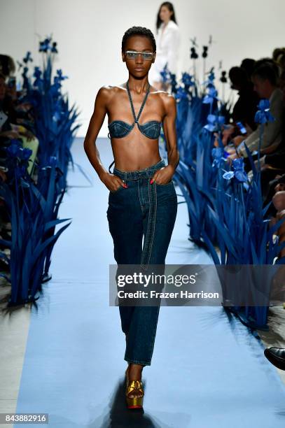 Model walks the runway for Adam Selman fashion show during New York Fashion Week Presented By MADE at Gallery 2, Skylight Clarkson Sq on September 7,...