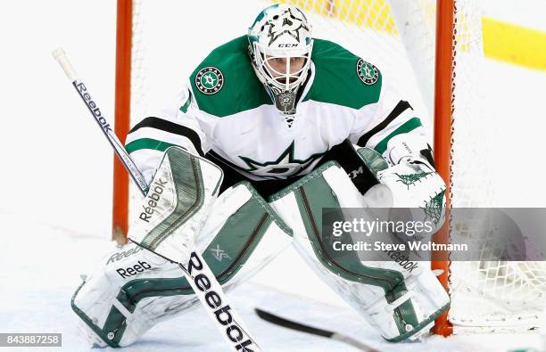 Goaltender Jhonas Enroth of the Dallas Stars plays in the game against the Florida Panthers at BB&T Center on March 5, 2015 in Sunrise, Florida.