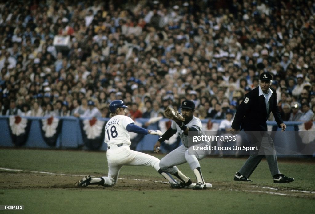 Shortstop Bill Russell of the Los Angeles Dodgers gets back to first